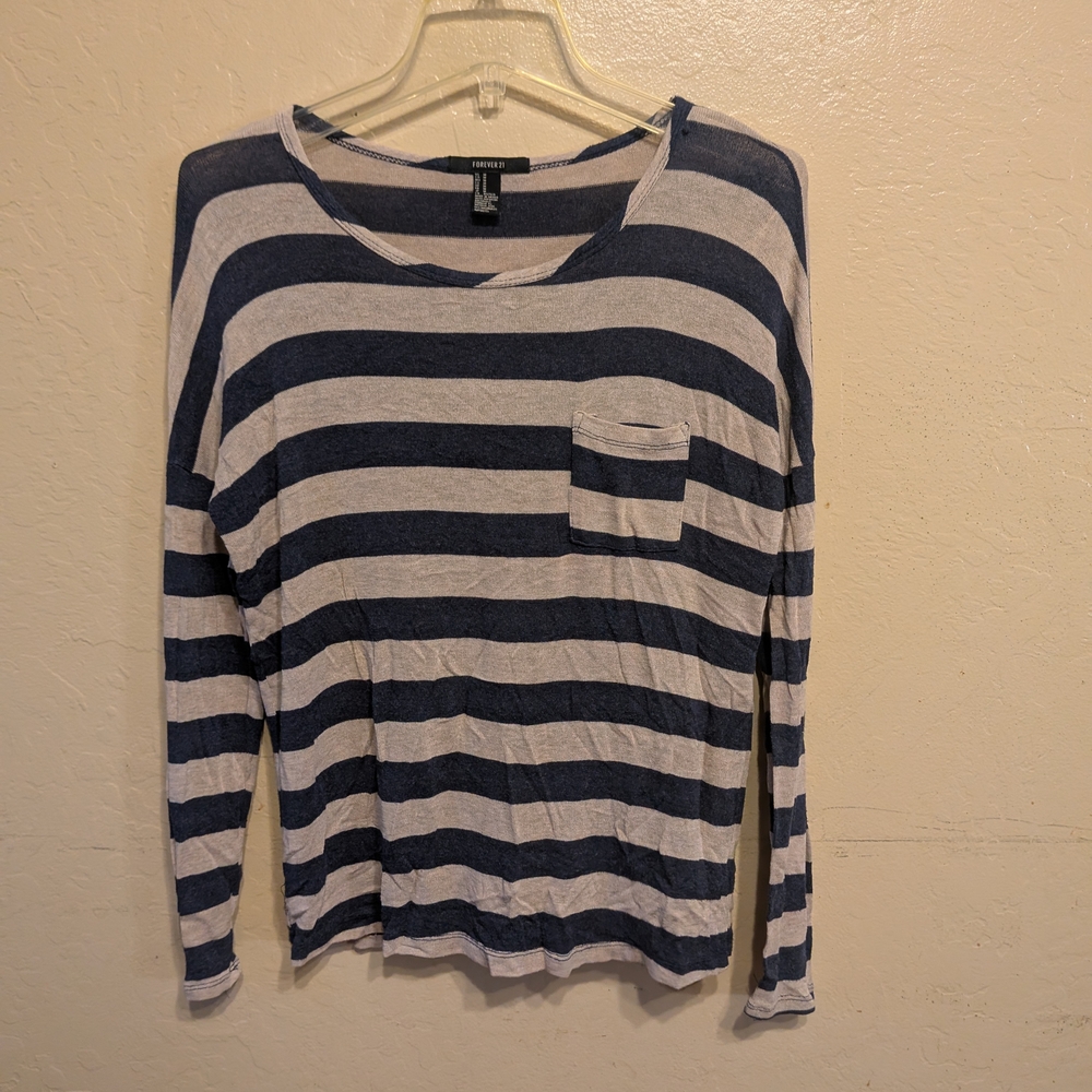 Forever 21 Navy and Beige Striped Top